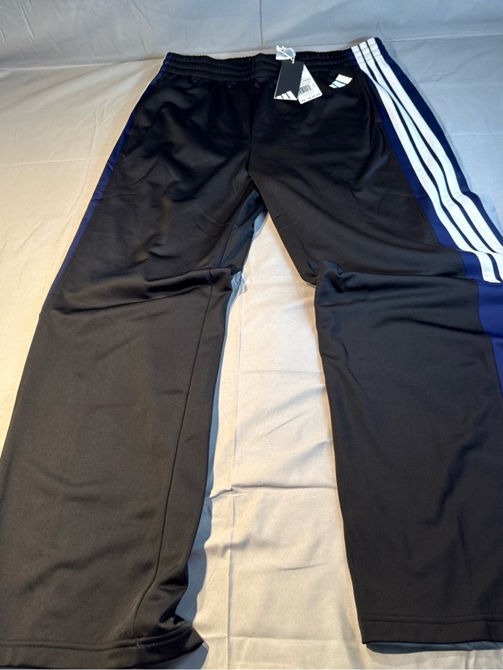 Women Adidas Black Track Pants with Navy and White Side Stripes